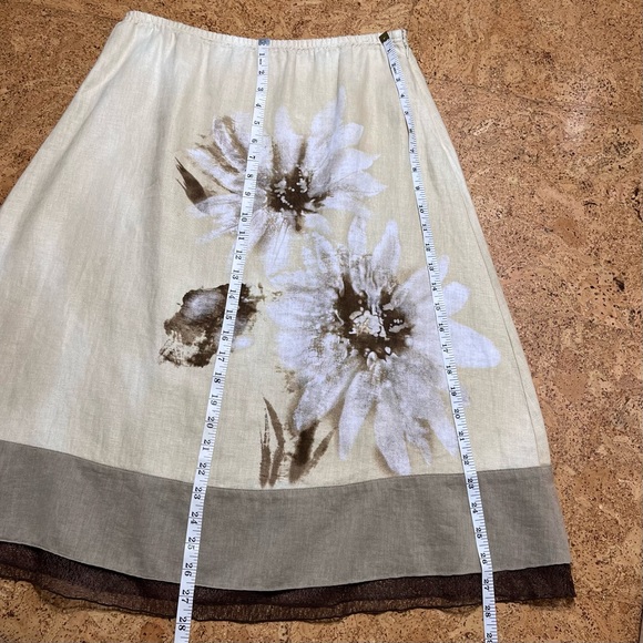 J Jill Floral Linen Cream Brown Ruffle Skirt Sz S - Picture 11 of 16